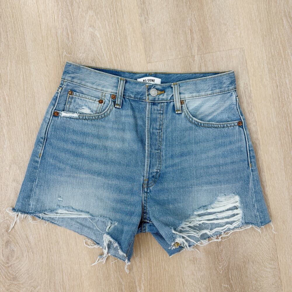 RE/DONE Womens Blue Light Wash High Rise Denim Cut Off Shorts 26